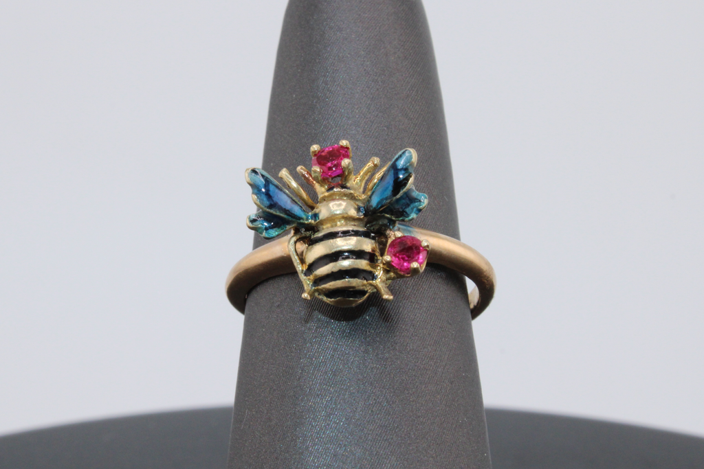 14k Yellow Gold Ruby Enamel Bee Ring