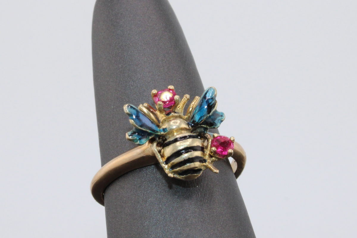 14k Yellow Gold Ruby Enamel Bee Ring