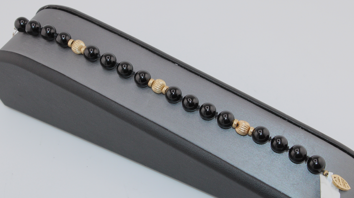 10kt Yellow Gold Black Onyx Beaded Bracelet