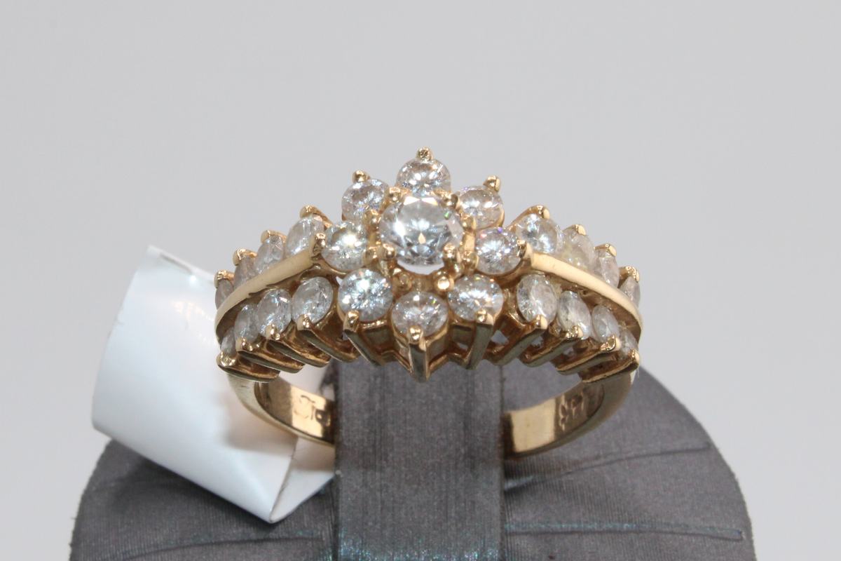 14k Yellow Gold Natural Diamond Floral Fashion Ring